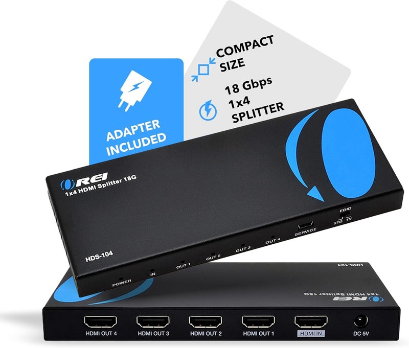 OREI HDMI Splitter 1 in 4 Out – 4K@60Hz HDMI 2.0 Splitter with HDCP 2.2, EDID Management, and LPCM/Dolby/DTS Audio Support – Compact Plug & Play Design - Image 3